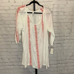 NWT Hinge Embroidered Swim Cover Up Cream and Pink